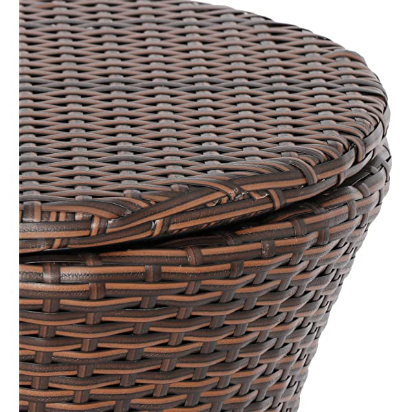 ZENY Cool Bar Rattan Style Patio Pool Cooler Table W/Height Adjustable Top Outdoor Wicker Ice Bucket Cocktail Coffee Table for Party Deck Pool Use, Set of 2